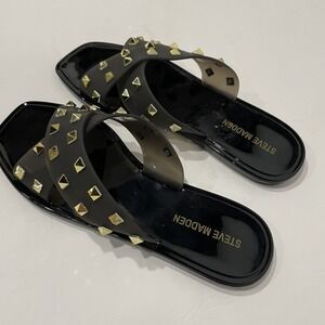 Steve Madden Black Jelly Gold Studded Slippers Womens Size 6 Punk Edgy‎ Beachy